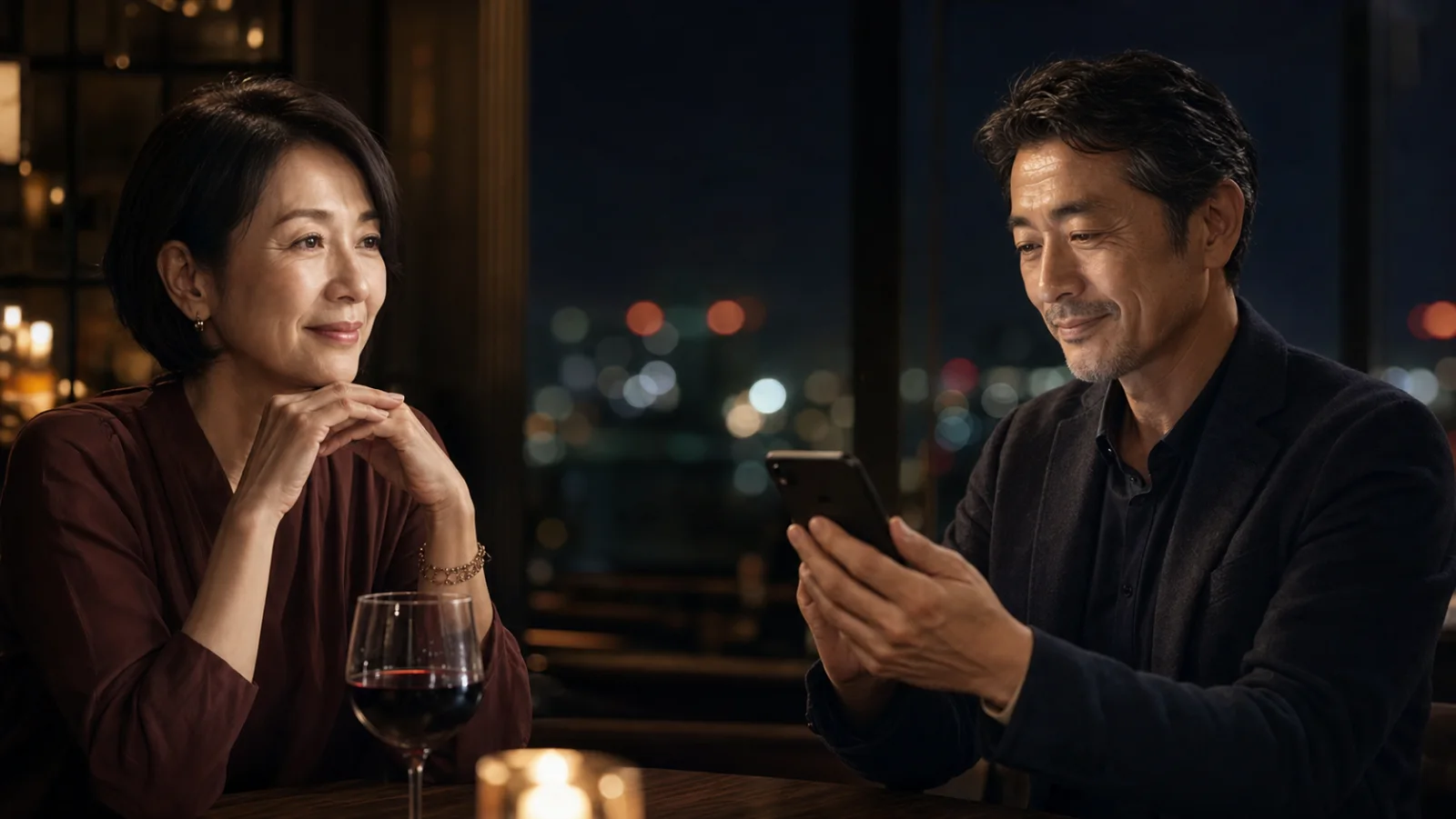 落ち着いたレストランで向き合う大人の男女
